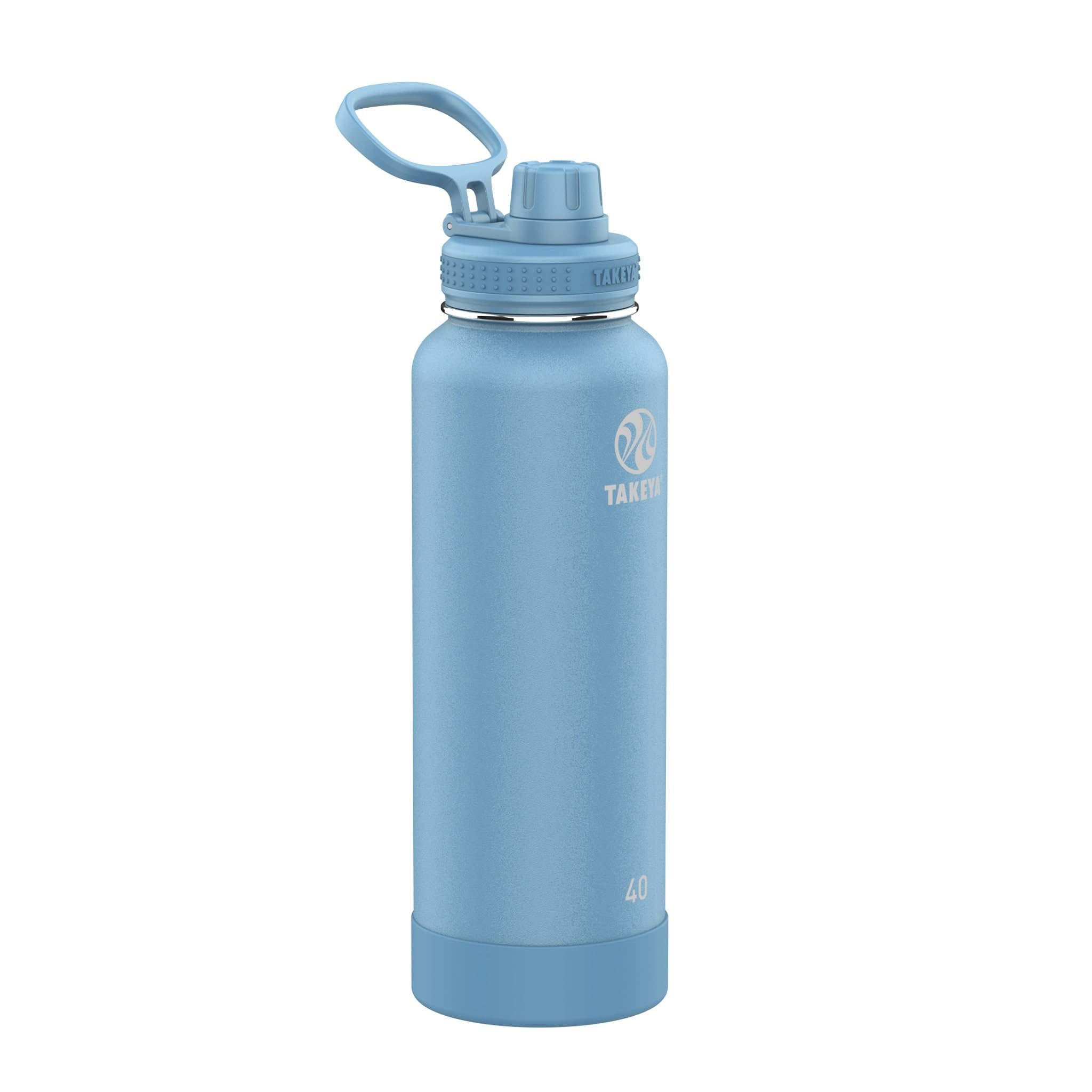 Takeya Actives Stainless Steel Water Bottle, Insulated Spout Lid, Keeps Drinks Cold 24 Hrs, Leakproof, Durable, Dishwasher Safe, Ideal for Gym, Travel, Fits Most Cup Holders, 40 oz/Bluestone