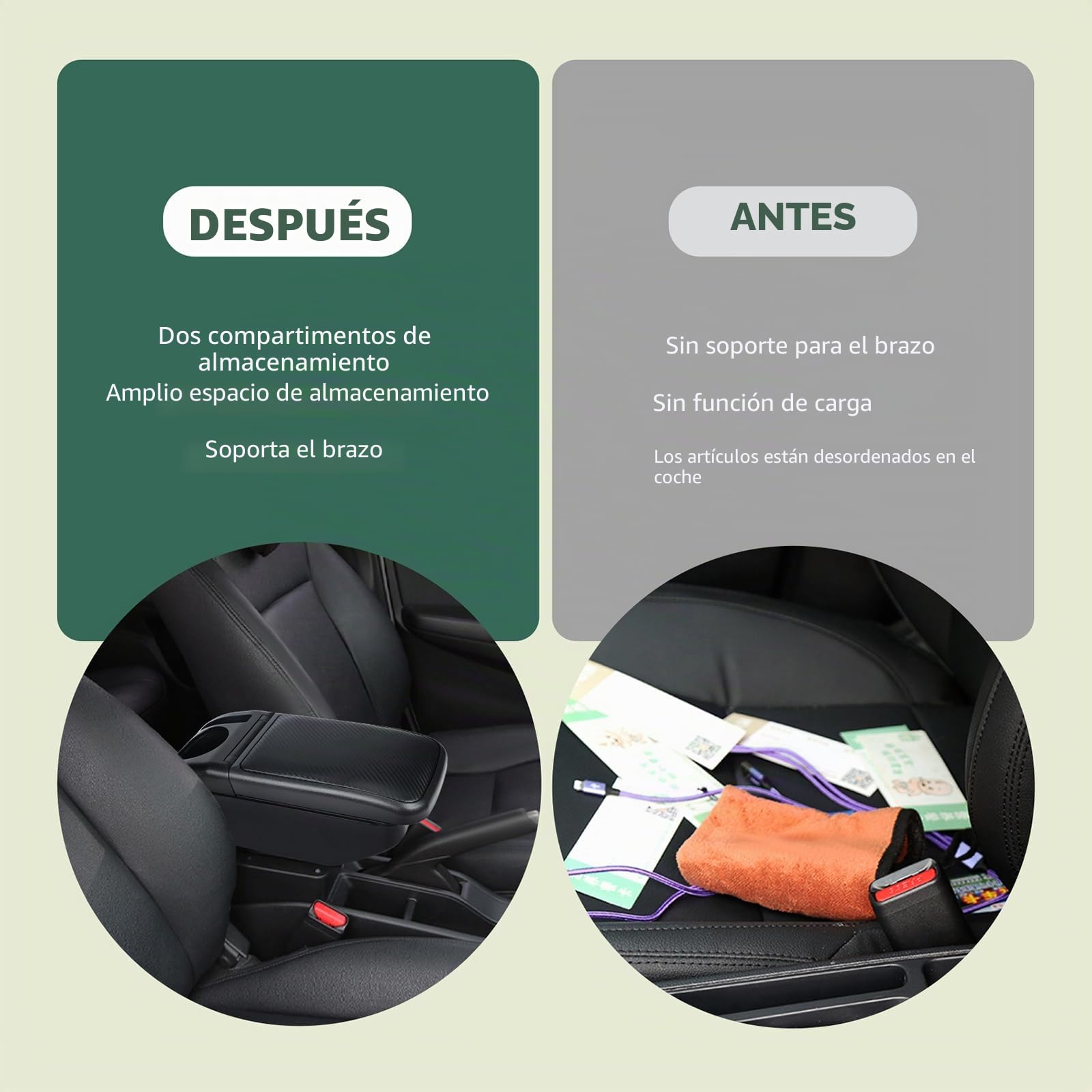 ZENVI Reposabrazos Compatible with Peugeot 208 Apoyabrazos 2019-2026 Centro Consola Organizador Caja Doble Espacio Almacenamiento Utilizable Para Soporte Codo（Estilo Fibra Carbono）
