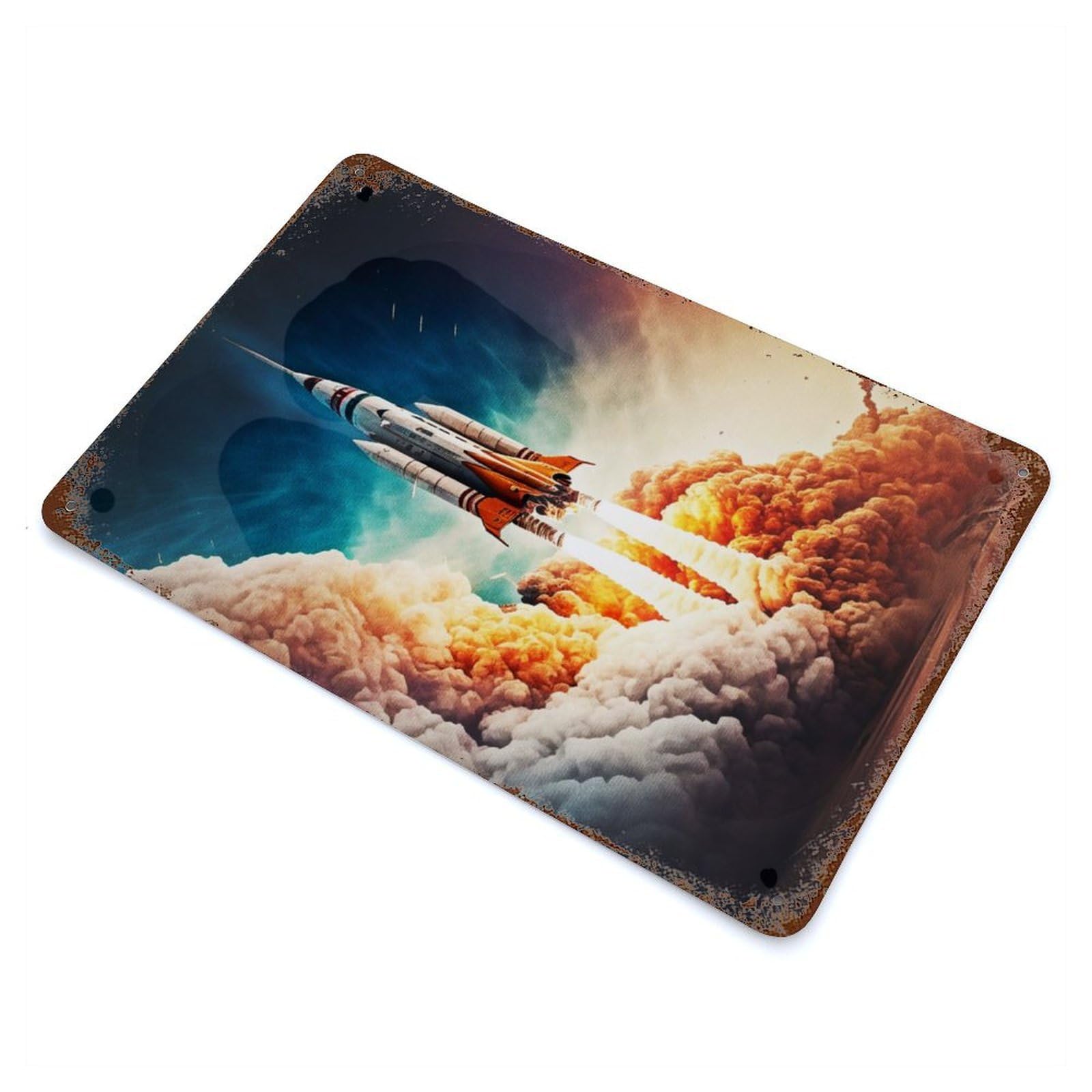 Rocket Launch Future Vintage Rust Metal Sign 11.8"x7.9", Retro Wall Decor for Garage, Pub Or Kitchen