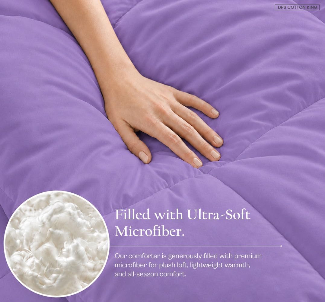 Luxurious Down Alternative Comforter- King Size 90 x 102 Inches 1 Piece All-Season Duvet Insert, 300 GSM with Corner Tabs 100% Egyptian Cotton (Lavender Solid)