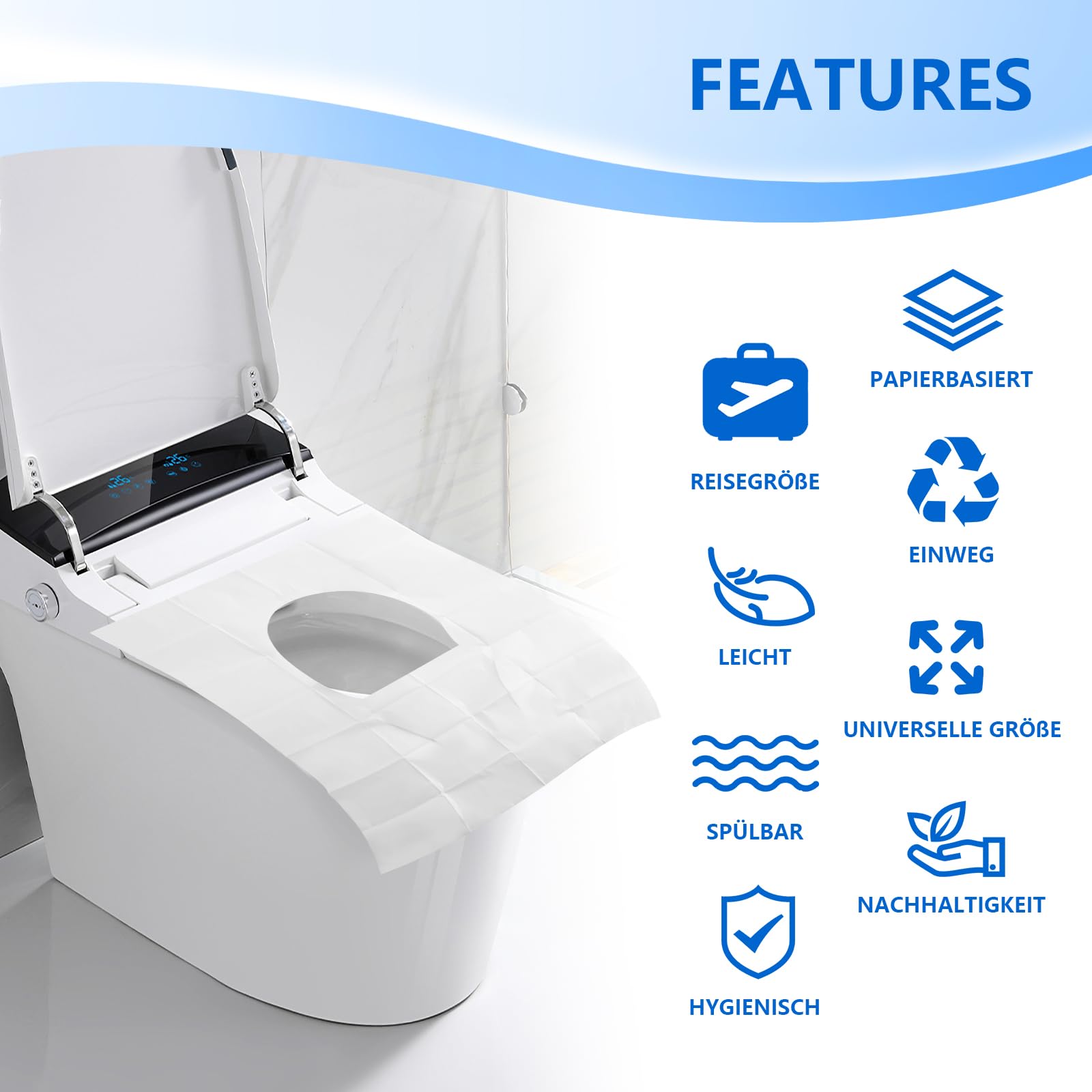 Tenfans 120x Einweg-Toilettensitzbezüge XL – Spülbar, Biologisch Abbaubar, Aus Holzzellstoff – Für Reisen, Camping & öffentliche WC’s