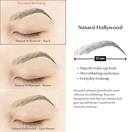 Bliss and Beyond USA | Waterproof Eyebrow Tattoo Stickers. A real hair stroke look. Hair replacement without surgery. Solution for hair loss. Tinted eyebrow tattoos. (New Hollywood, Natural Black)