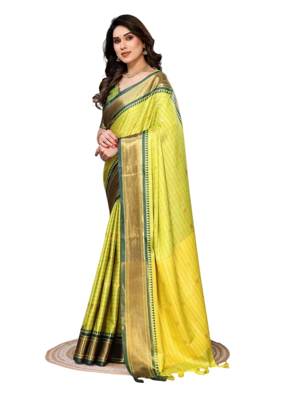 MOHIT CREATIONS Traditional Pure Cotton Silk Saree With Unstitched Blouse (Yellow) Free Size
