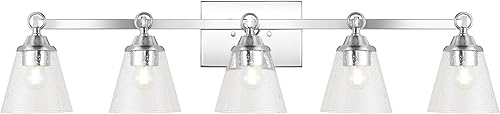 JONATHAN Y 36.5" Chrome/Clear Marion 5-Light Vanity Light Wall Sconce for Bathro