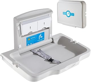 Baby Changing Station Wall Mounted Diaper Changing Tables Foldable Diaper Tables with Safety Strap Horizontal Bathroom Commercial