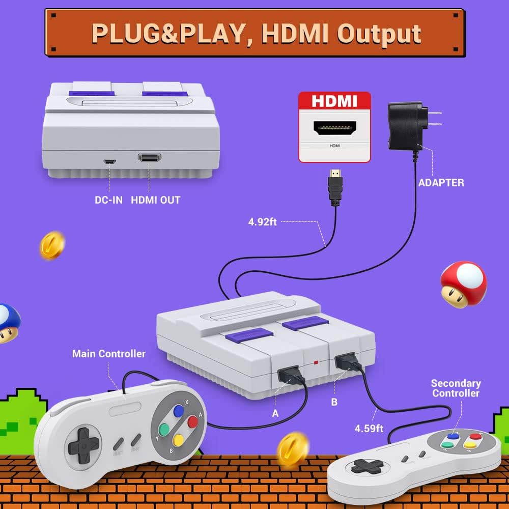 Super Retro Game Console Classic Mini HDMI System with Built in 821 Old School Video Games, Preloaded Entertainment Gaming System, Plug and Play : Video Games