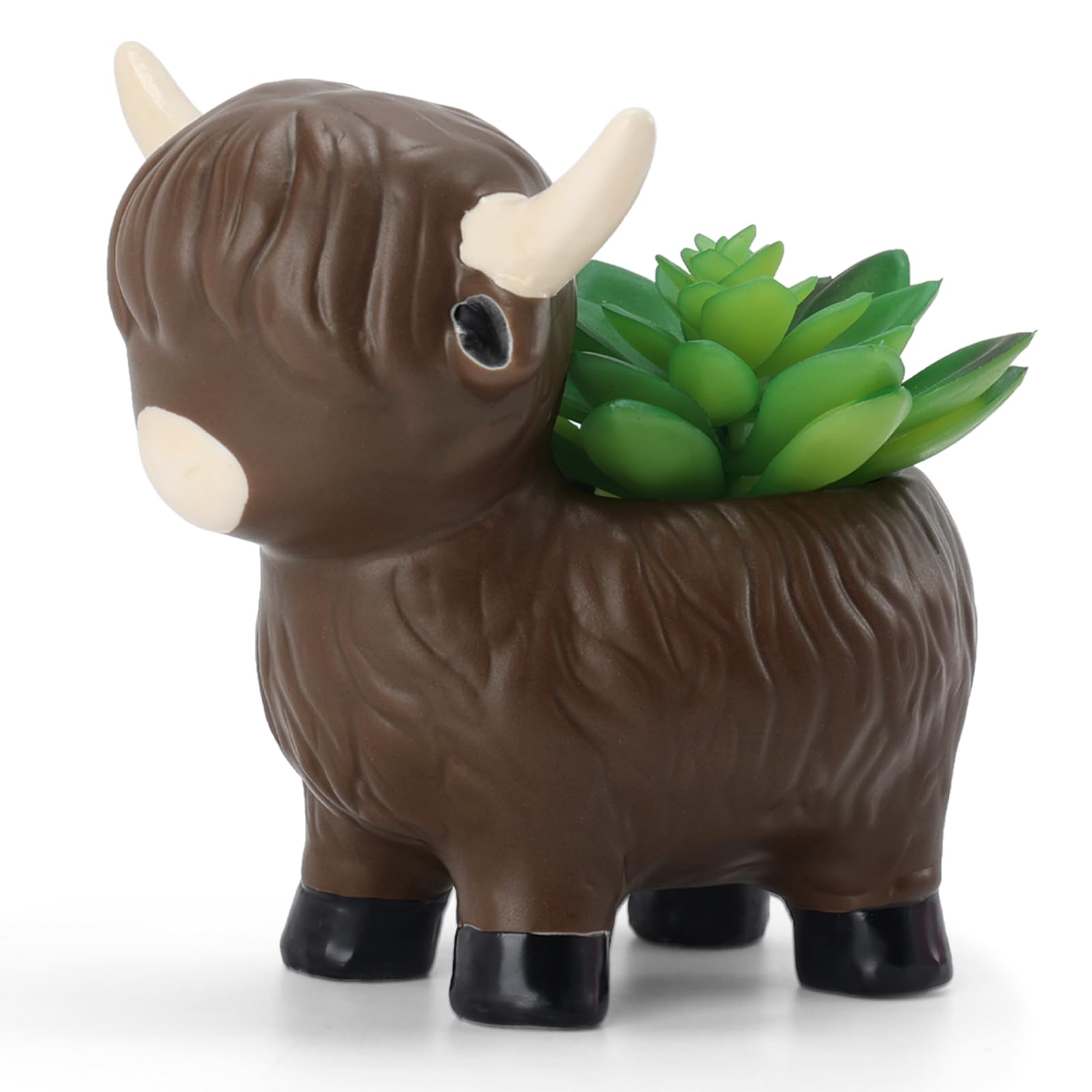Tuitessine Highland Cow Plant Pot Ceramic Animal Succulent Planter Brown Figurine Plant Scottish Toetom Cow Cactus Flower Pots Cow Gifts Farm House Decorations Farm Animals Decor Summer(No Plant)