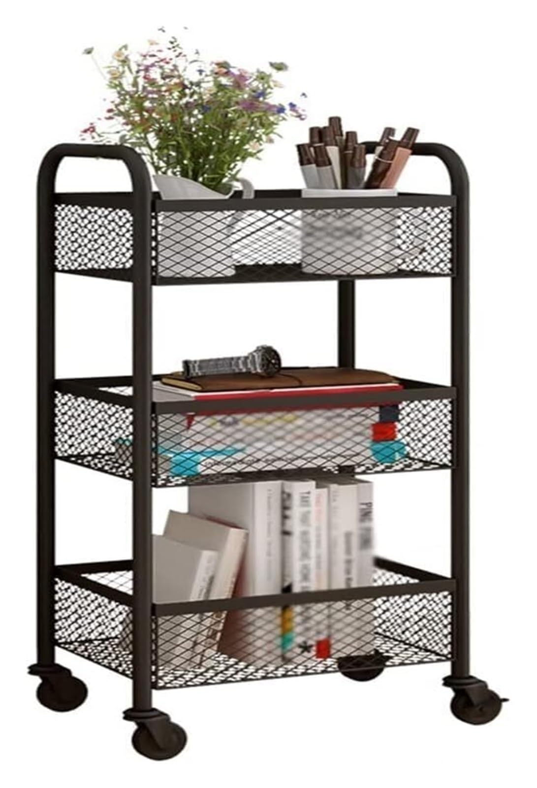 Carrello portaoggetti, Carrello Multiuso su Ruote, scaffalatura Mobile a 3/4 Ripiani per Bagno e Cucina