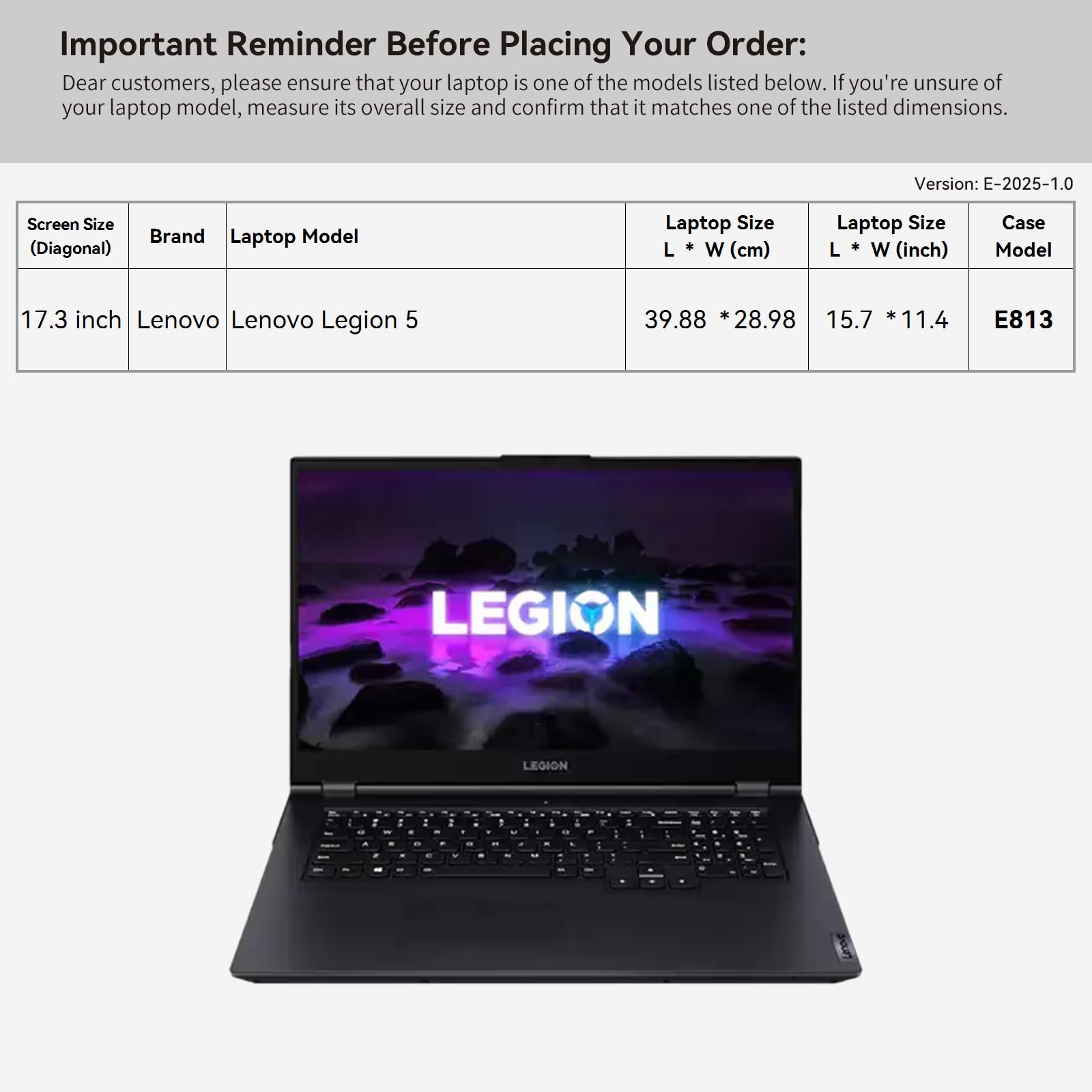 Smatree 17.3 Inch Laptop Sleeve For Lenovo Legion 5 Laptop Bag With Accessory Pocket, YKK Zipper, Patented Shockproof Design (E813