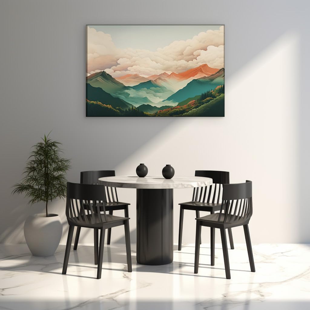Canvas for Living room. Autumnal Majesty: A Vivid Digital Ode to Mountainous Splendor, 27 x 18 inch Canvas Wall Art - Contemporary Masterpieces - Modern Home Decor - 69x46 cm (27x18 inch)