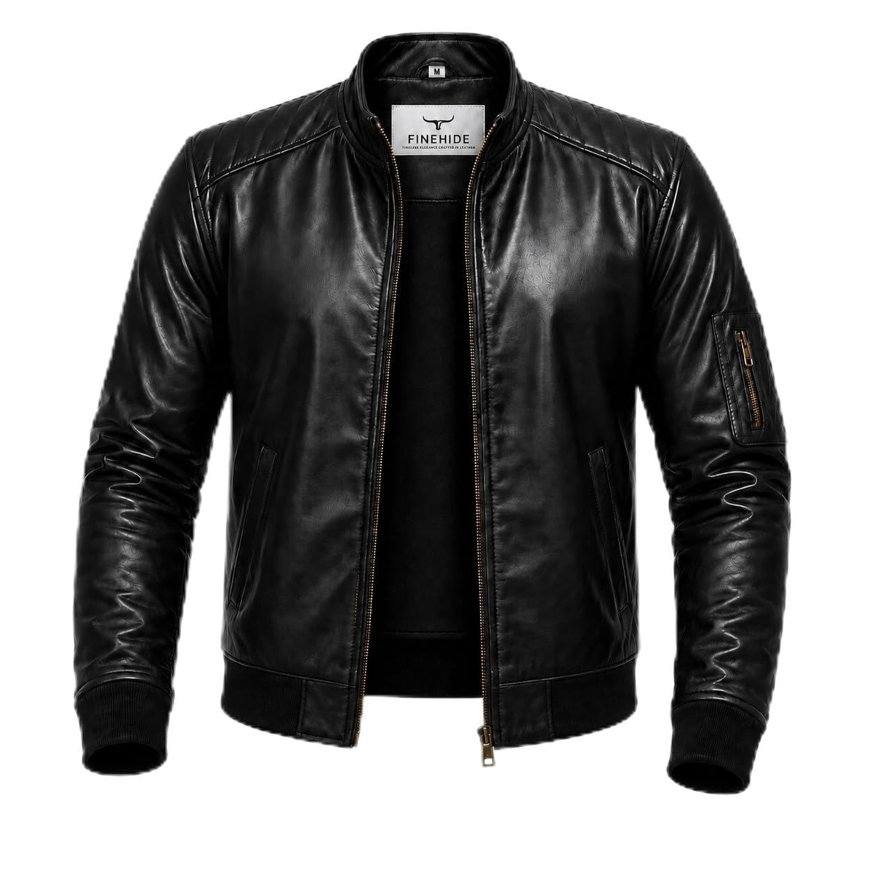 FINEHIDE Black Leather Bomber Jacket for Men - Image 1