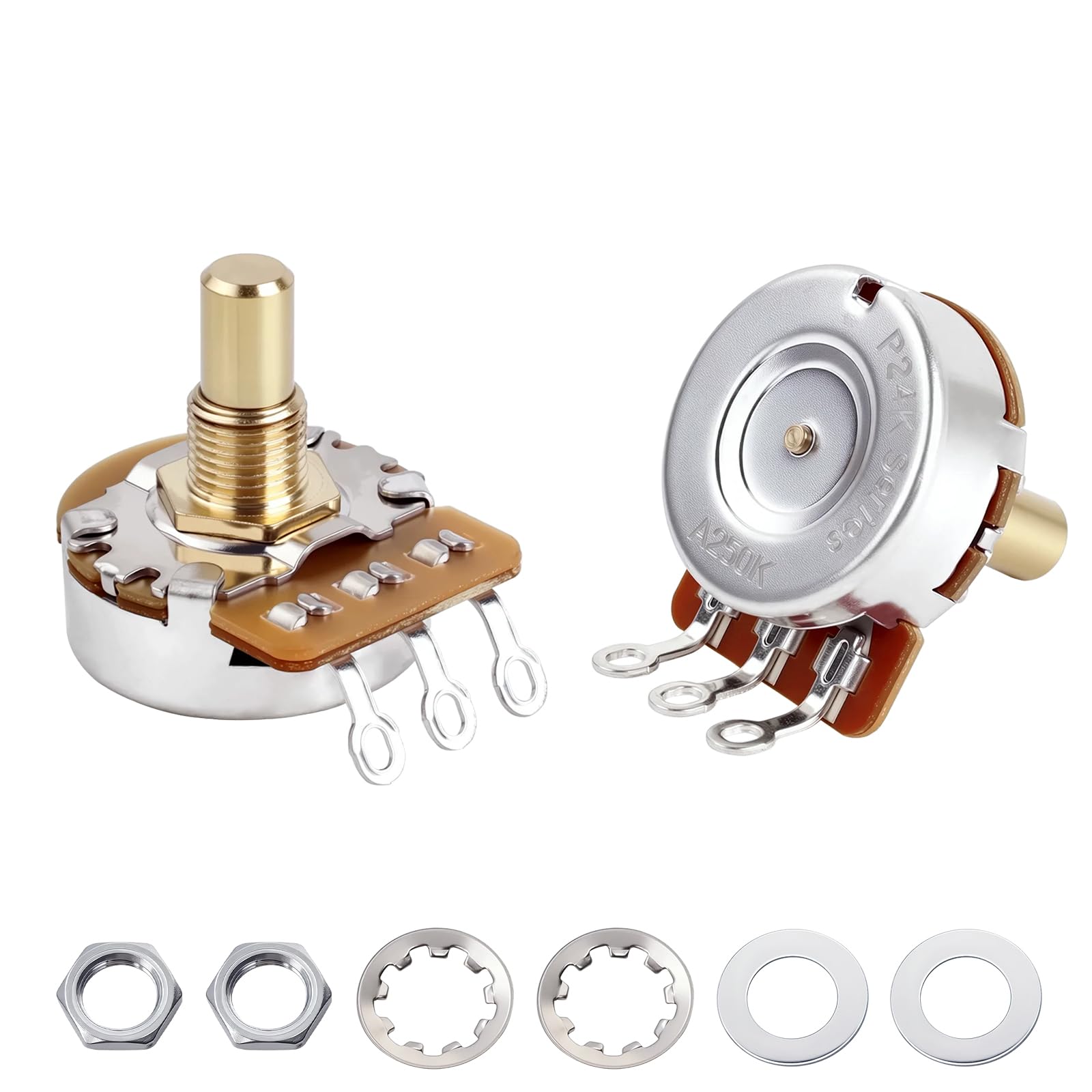 Banworks Brass A250K M8 Metric Thread Full Sized Guitar Solid Shaft Pots