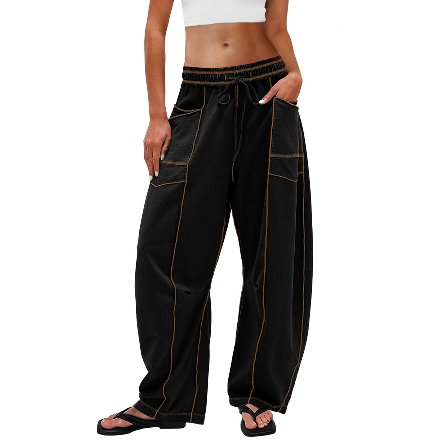 UNIANKIYA Womens Barrel Sweatpants Baggy Pants Wide Leg Sweat Pants Lounge Trousers with Pockets Casual Fall Clothes