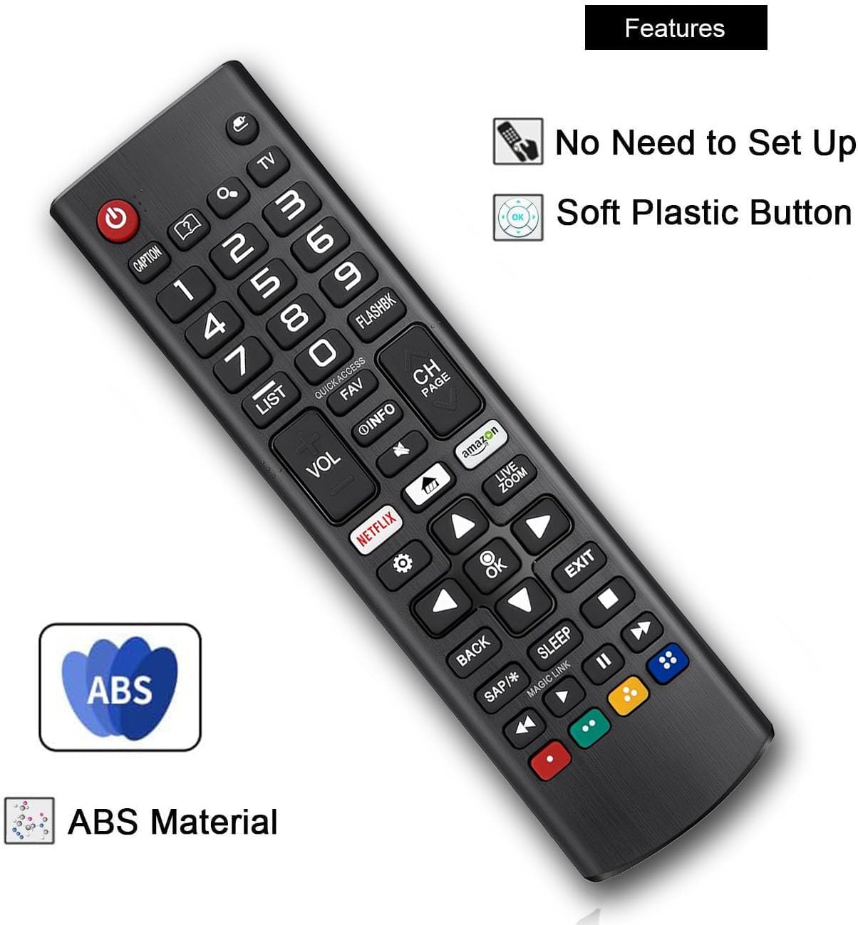 Features of BOMAZ remote control including no setup and soft buttons