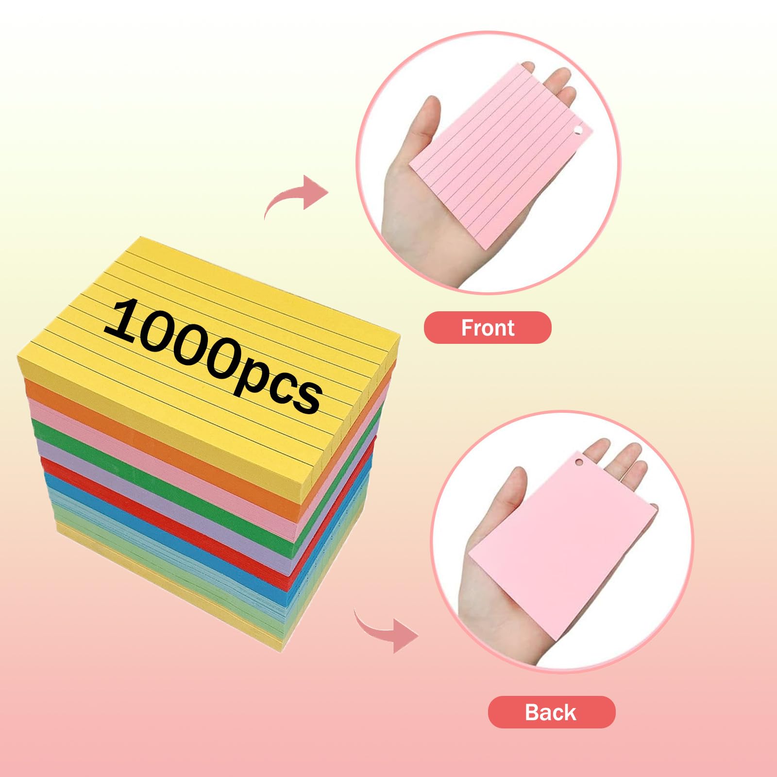 Flashcards A8 Cartoncini Colorati A Righe Con Penna 1000 Pezzi 10 Colori Per Apprendimento