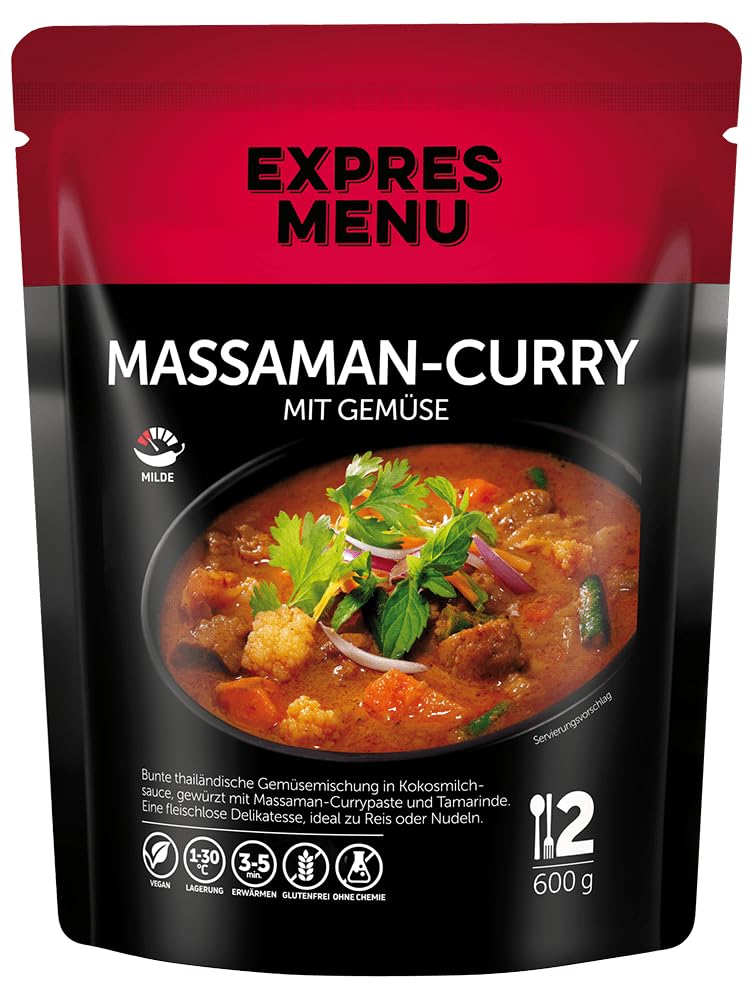 EXPRES MENU | Instant Massaman-Curry mit Gemüse – Authentischer thailändischer Geschmack mit Kokosmilch, Süßkartoffeln, Karotten und Blumenkohl | 2 Portionen