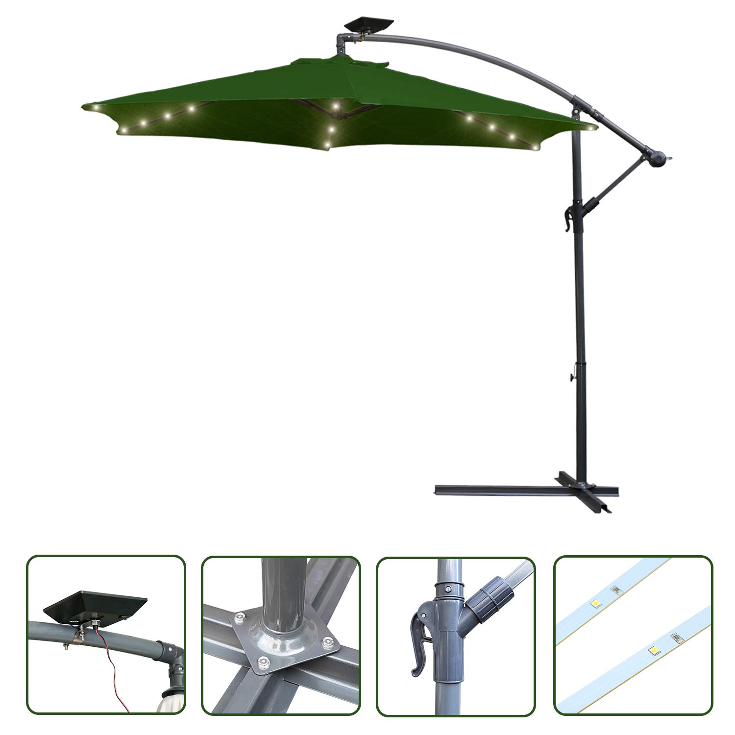 Eulenke 300/350 cm Parasol przeciwsłoneczny z korbą ręczną, regulowany kąt nachylenia i wysokość, parasol ogrodowy z ochroną UV na balkon, do ogrodu, tarasu