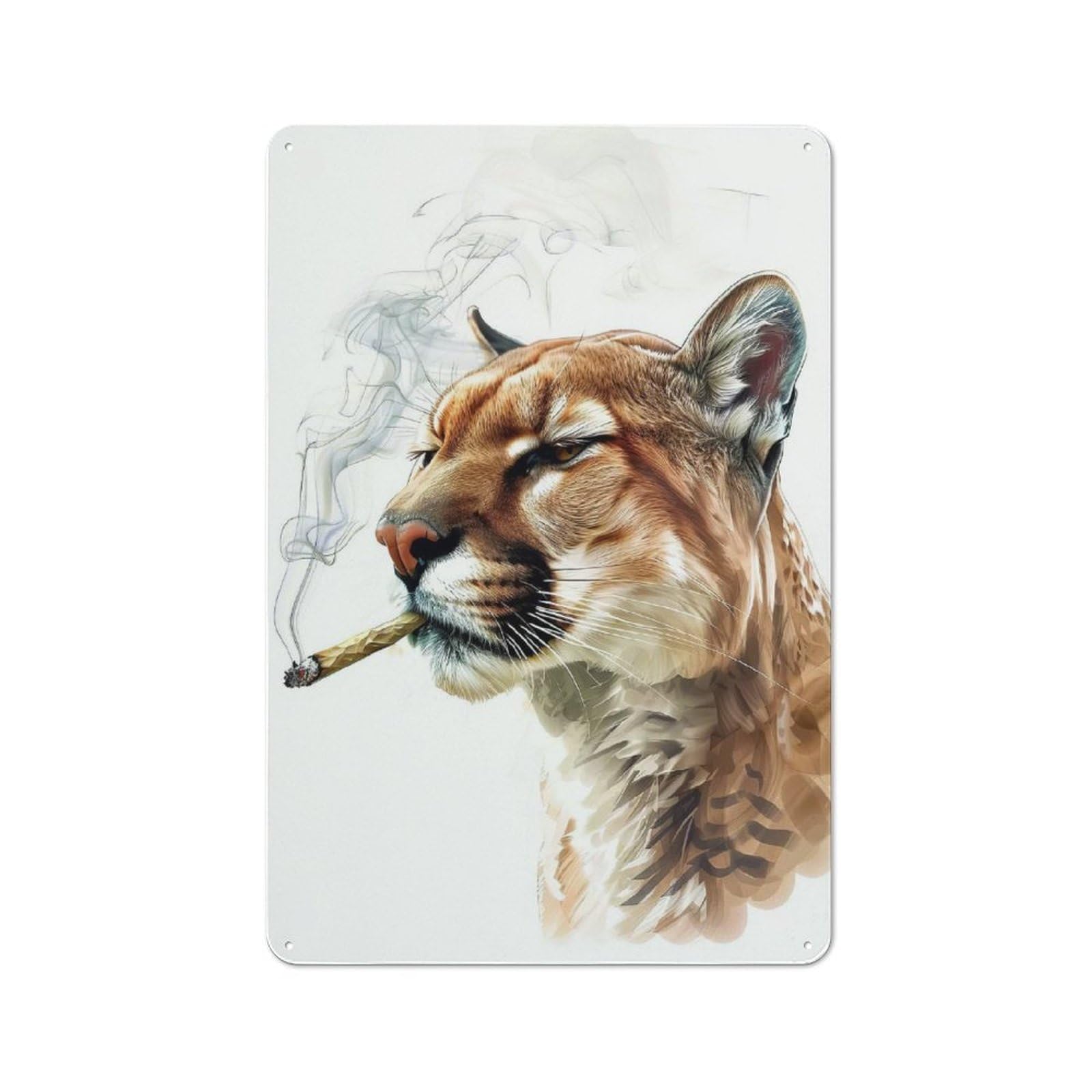 Junmoney Smoking Cougar Rustic Metal Wall Sign 30X20cm For Kitchen Or Home Bar, For Garage, Workshop And Man Cave Decoration