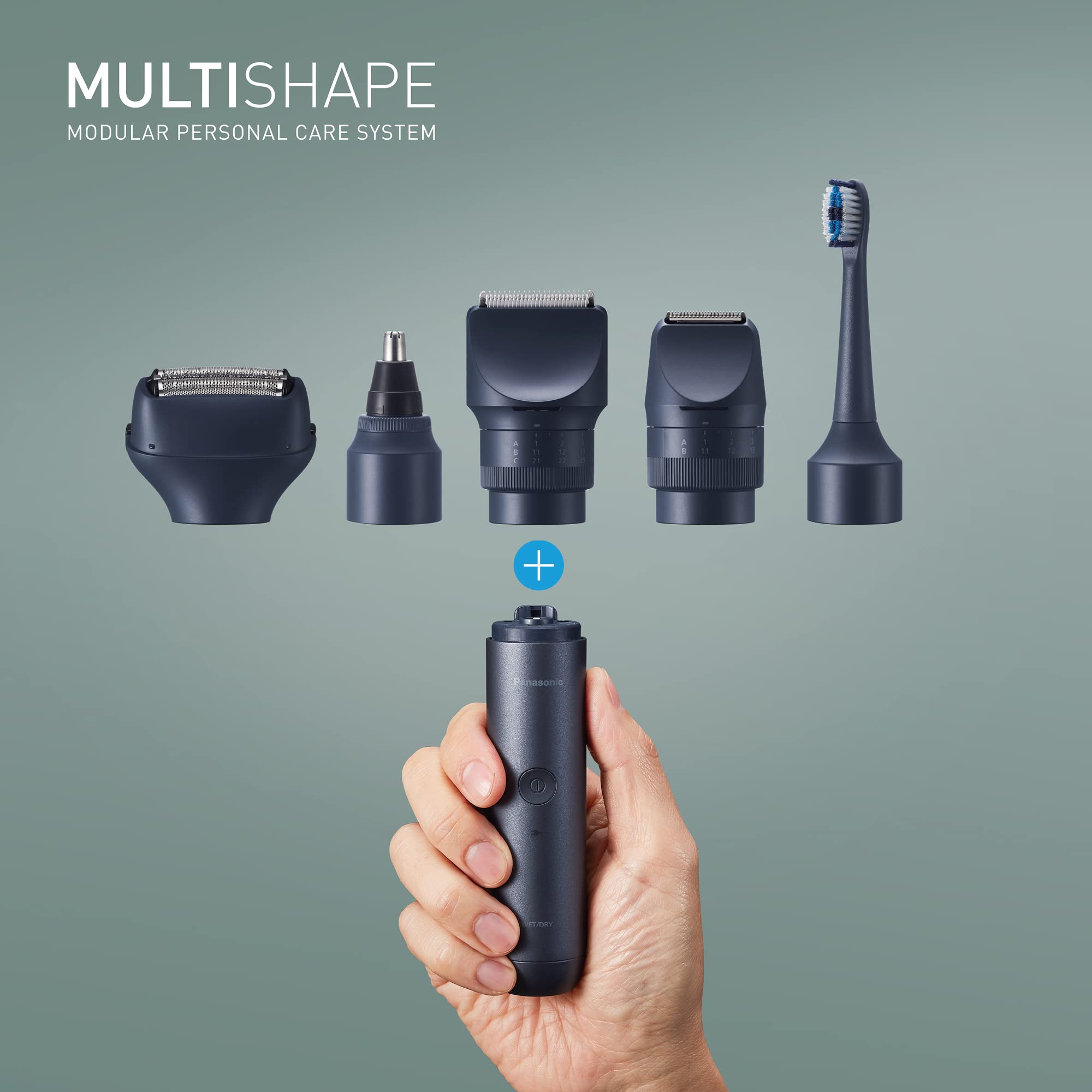 Panasonic MULTISHAPE Modulaire Personnels Soins Système, Tondeuse à Barbe/Poils & Barbe/Poils/Corps, Rasoir 3 lames, Brosse à Dents Electrique & Tondeuse Nez/Oreilles/Faciale Rechange, batterie Li-ion