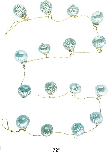 Vista 9 de Creative Co-Op Guirnalda de adorno de bola de vidrio de mercurio en relieve, crema mate envejecida