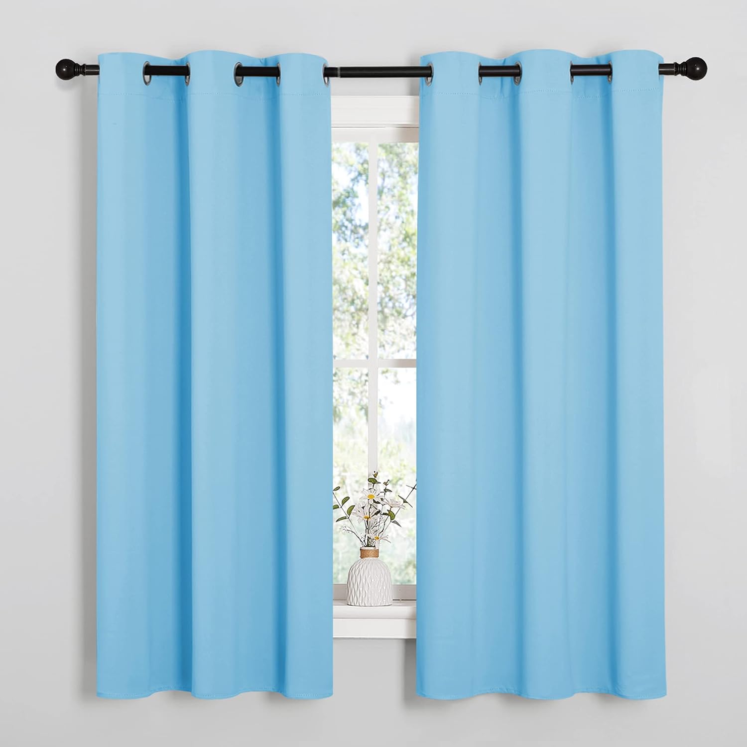 NICETOWN Light Blue Curtains for Nursery, Thermal Insulated Grommet Room Darkning Curtain Panels for Bedroom/Living Room, Privacy Drapes for Classroom(1 Pair, W42 x L63 inches, Blue)