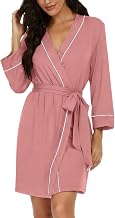 PrinStory Bathrobe Women's Short V-Neck 3/4 Sleeves Dressing Gown Lightweight Kimono Robe Loungewear