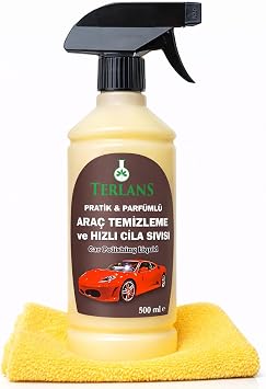 Terlans Ara  Temizleyici & Parlat c  H zl  Cila 500 ml Sprey + Mikrofiber Bez | Boyal  Y zey, Plastik Aksam Temizleme | Parf ml  Quick Detailer,  z B rakmaz Parlakl k
