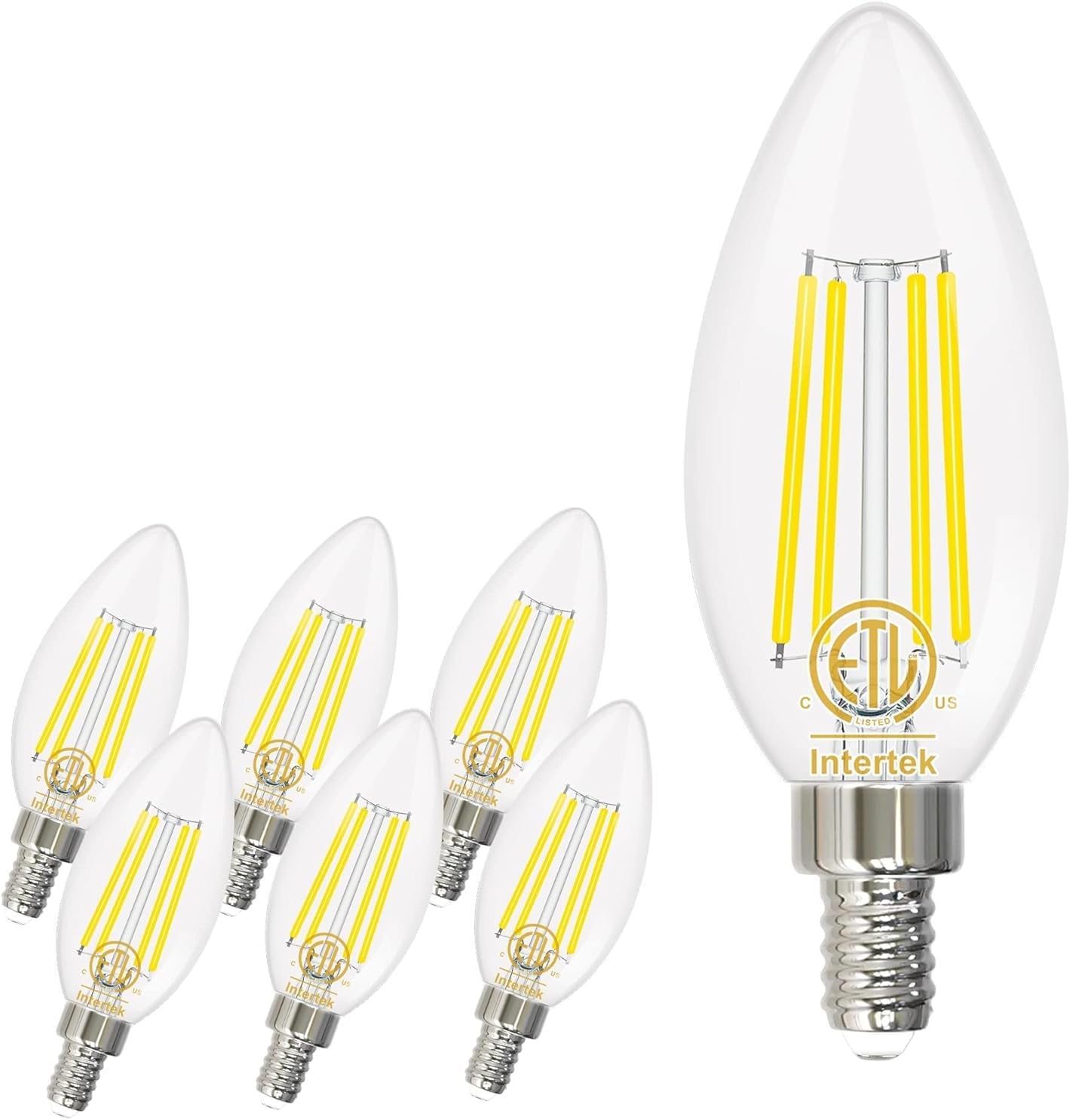 hansang E12 LED Bulb 5000K Bright Daylight, 40W Equivalent Type B Bulbs with Small Candelabra Base, B11 Shape Chandelier Light Bulbs, 4W B11 LED Bulb Clear Glass, 120V, 400LM, 6 Pack, Non-dimmable