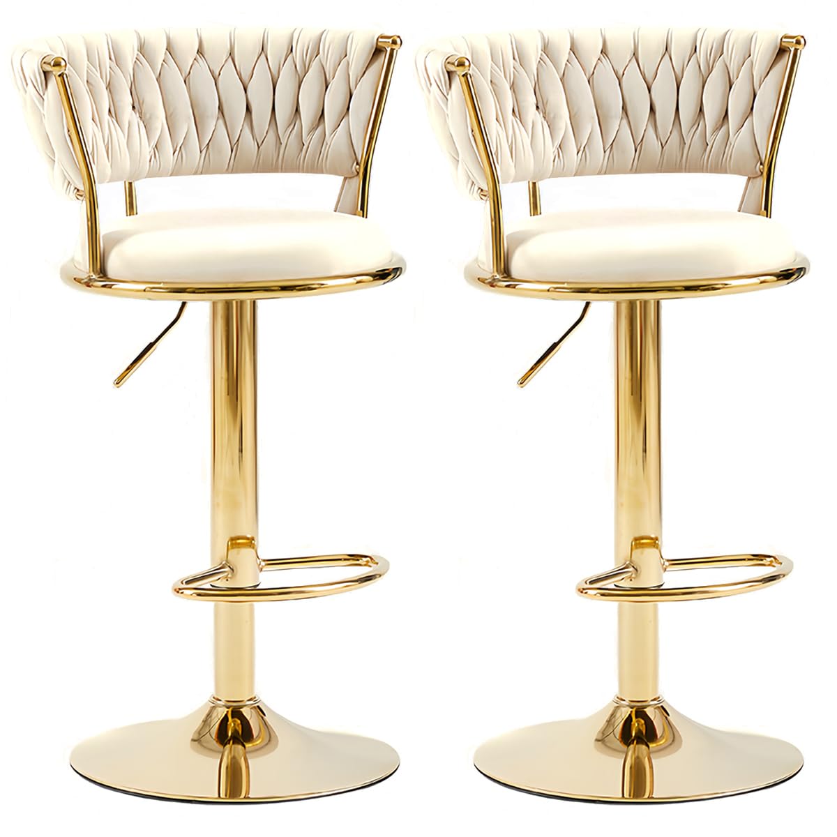 TIANJZSUN Bar Stools Modern Silk velvet fabric Adjustable Swivel Barstools Kitchen Counter Bar Stool Extra Height Barstool for Kitchen lsland with beige Set of 2