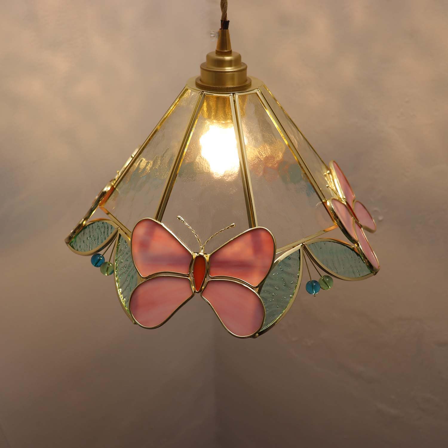 L10982 Tiffany estilo vidrieras mariposa flor techo lámpara colgante 3