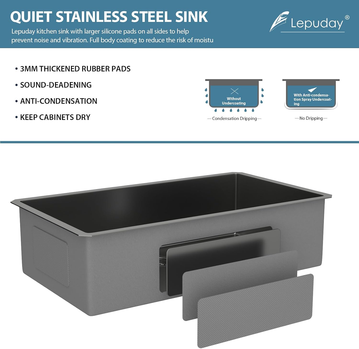 33 Inch Black Undermount Kitchen Sink Single Bowl 18 Guage Stainless Steel 33"x19"x9" Deep Under Counter Kitchen Sinks Basin R10 Round Corners Handmade Sink
