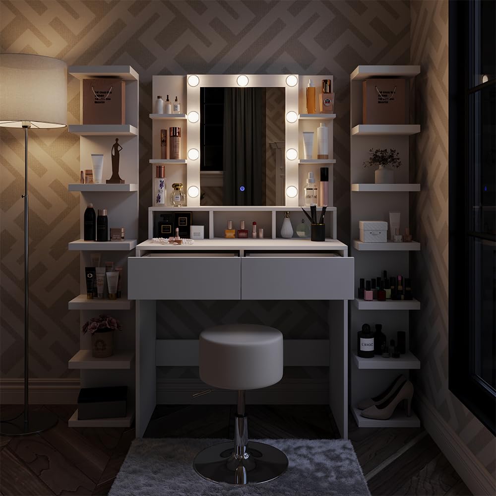 Vicco Schminktisch Taylor – Weiß mit LED-Beleuchtung und Hocker