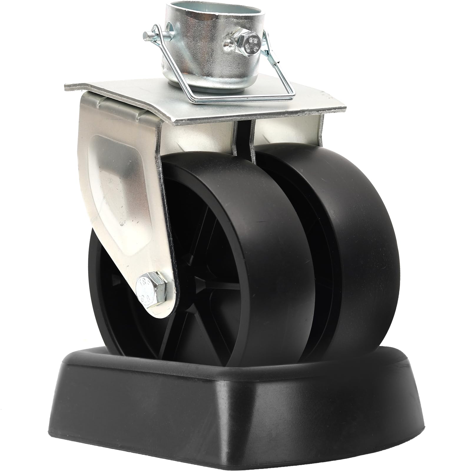 AR-PRO (Combo) 6" Dual Trailer Swirl Jack Caster Wheel and Jack Wheel Chock Stabilizer - Heavy Duty Rubber Jack Caster Wheel Dock and Jack Caster Wheels Supports up to 2,000 lbs with Fits 2" Jack Tube