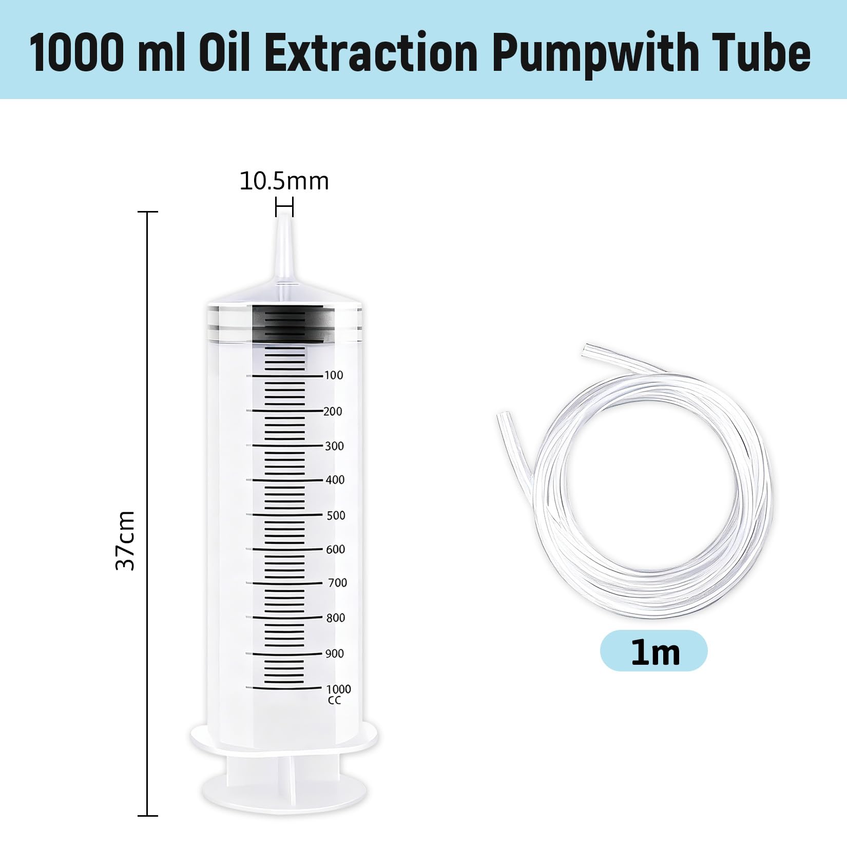 Pompe d'aspiration d'huile 1000 ml seringue avec tuyau | Pompe à main réutilisable pour liquide de frein, huile de transmission, liquide de refroidissement, moteur