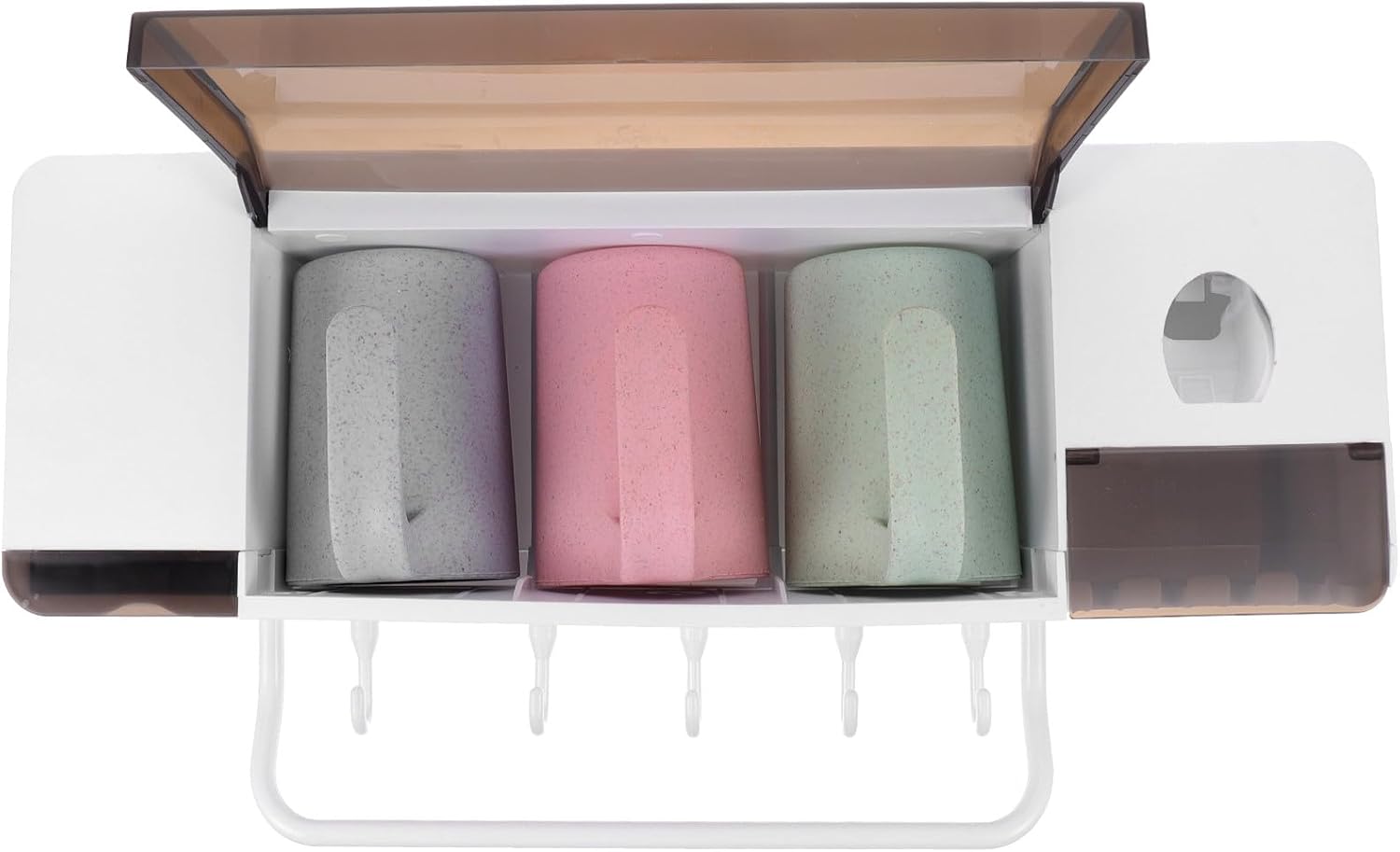 Uonlytech Multi-Functional Abs Toothbrush Holder Wall Toothbrush Stand with Cup and Toothpaste Storage for Bathrooms Showers Hotels Kitchen Organizer