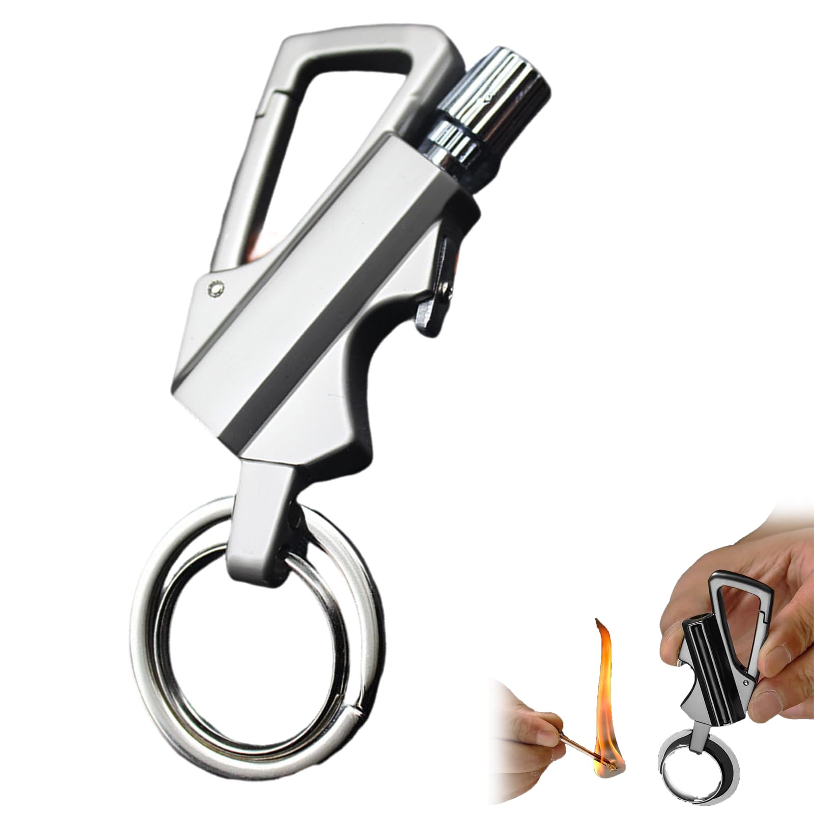 Permanent Match Infinity Lighter, with Multitool Keychain Bottle Opener, Waterproof Matches, Reusable Keychain Lighter, Camping Tool, for Outdoor Survival, for Men Gifts (Silver)