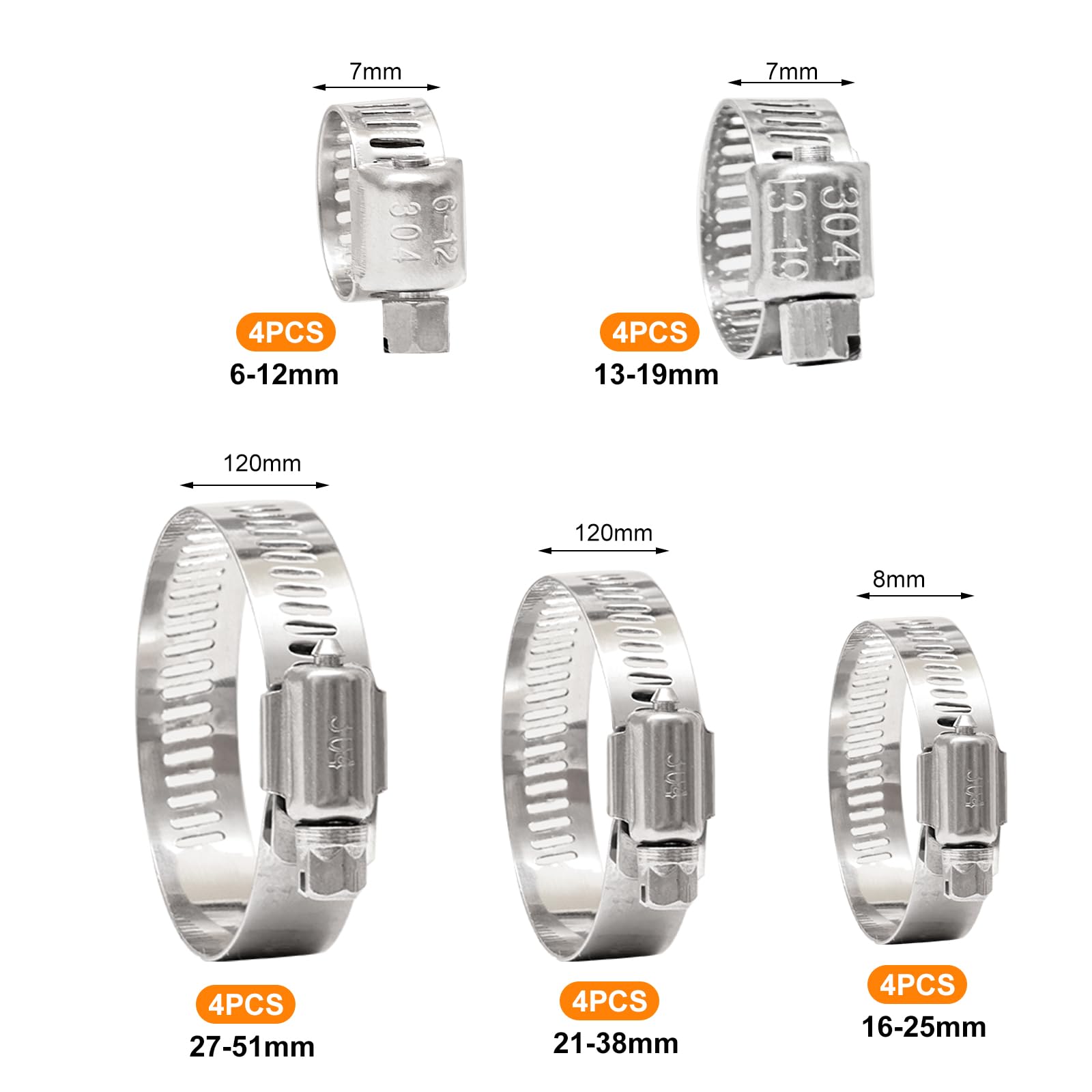 Set 30 Fascette Stringitubo In Acciaio Inox - 6 Misure Da 6-51 Mm Per Tubi, Auto, Giardino - Foto 4