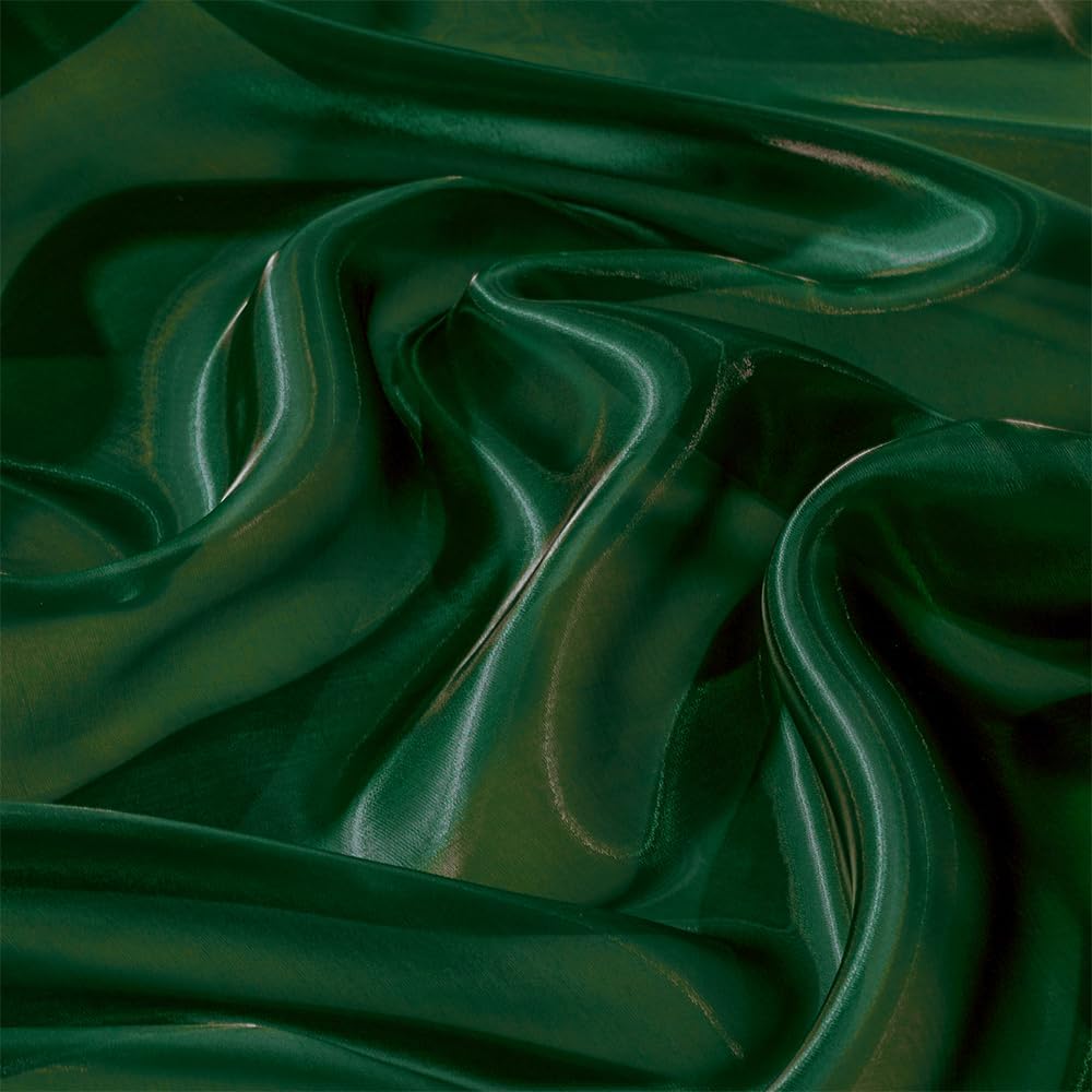 Forest Green Sheer Material, 3 Yard Organza Fabric, Silky Glitter Translucent 44" Wide Tulle Fabric for Wedding Dresses Fashion DIY Crafts Party Event Decorations Dark Green 3 Yard