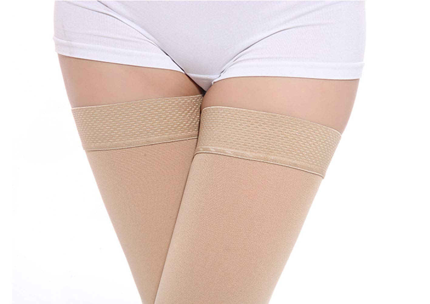 Calze mediche a Compressione, 30-40 mmHg Calze Autoreggenti per Coscia Calze a Compressione Rosa Rossa