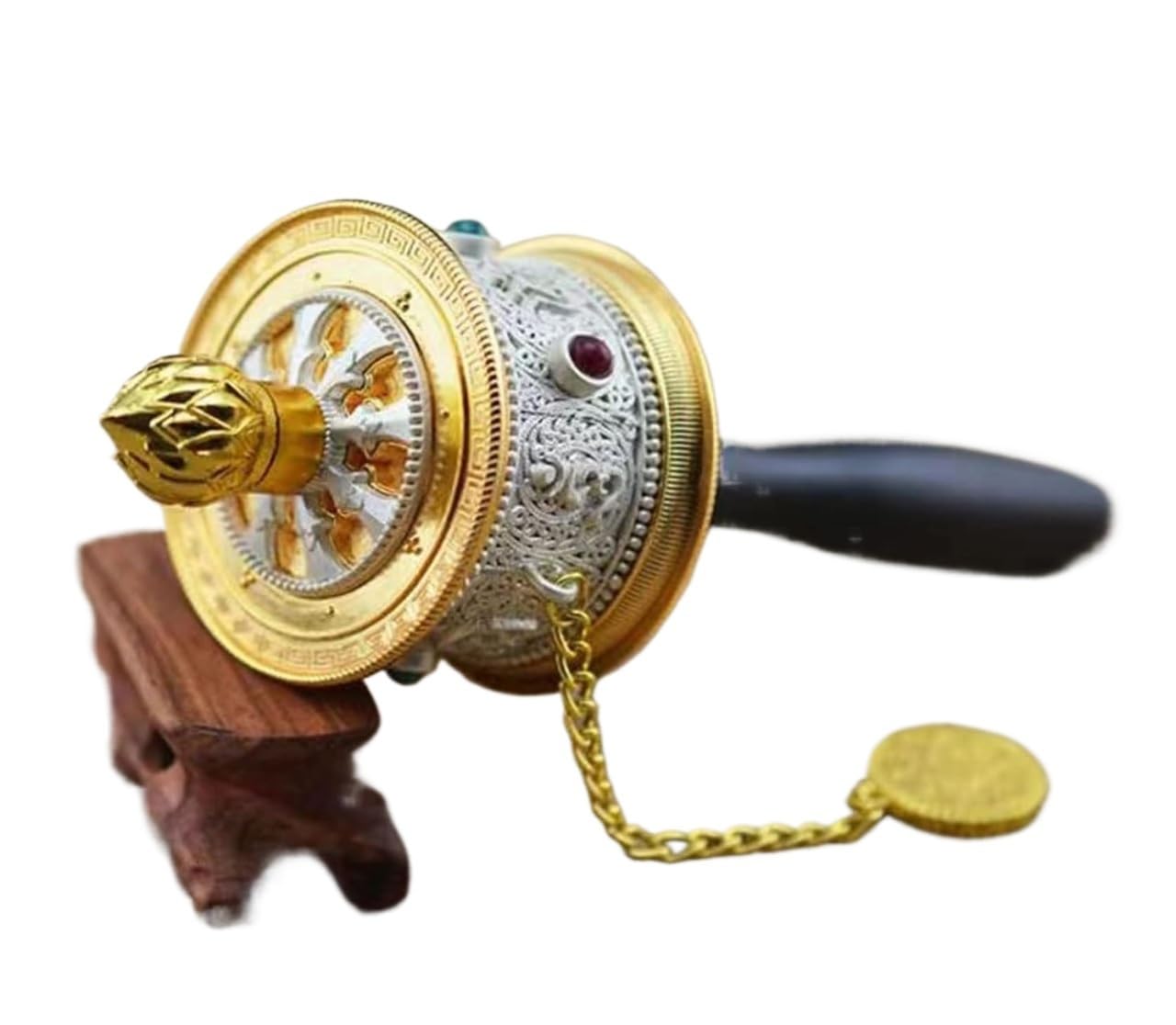 Roue de prière tibétaine à main avec rouleau mantra bouddhisme