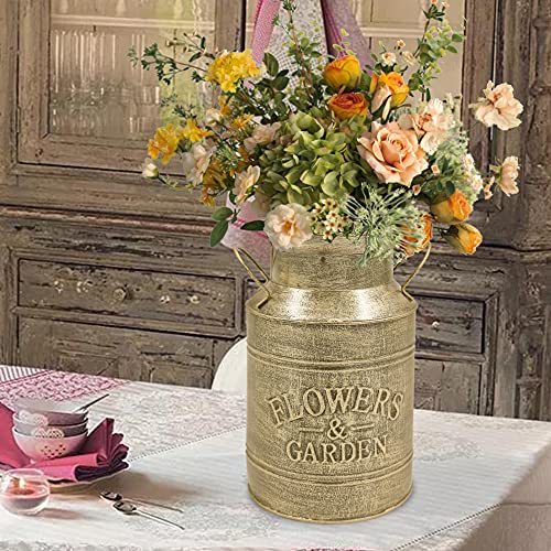 Misixile 8.5 Inch Gold Metal Vases For Centerpieces Rustic Gold Decorative Flower Vase Shabby Chic Milk Can For Home Dining Table Decor #TOP5