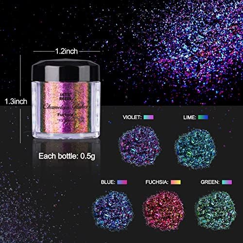 LET'S RESIN Chameleon Flakes, 5 Color Intense Colorshift Pigments Powder for Resin Crafts/Tumblers, Chrome Powder Pigment for Nail Art/Paints/Soap Making