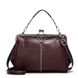 Segater® Women Retro Hollow Oil Wax PU Leather Handbag Kiss Lock Crossbody Purse Vintage Messenger Bag Tote