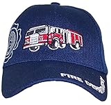 Y&W Headgear Kid/Child Embroidered Fire Truck Adjustable Hook and Loop Hat (One Size) - Navy