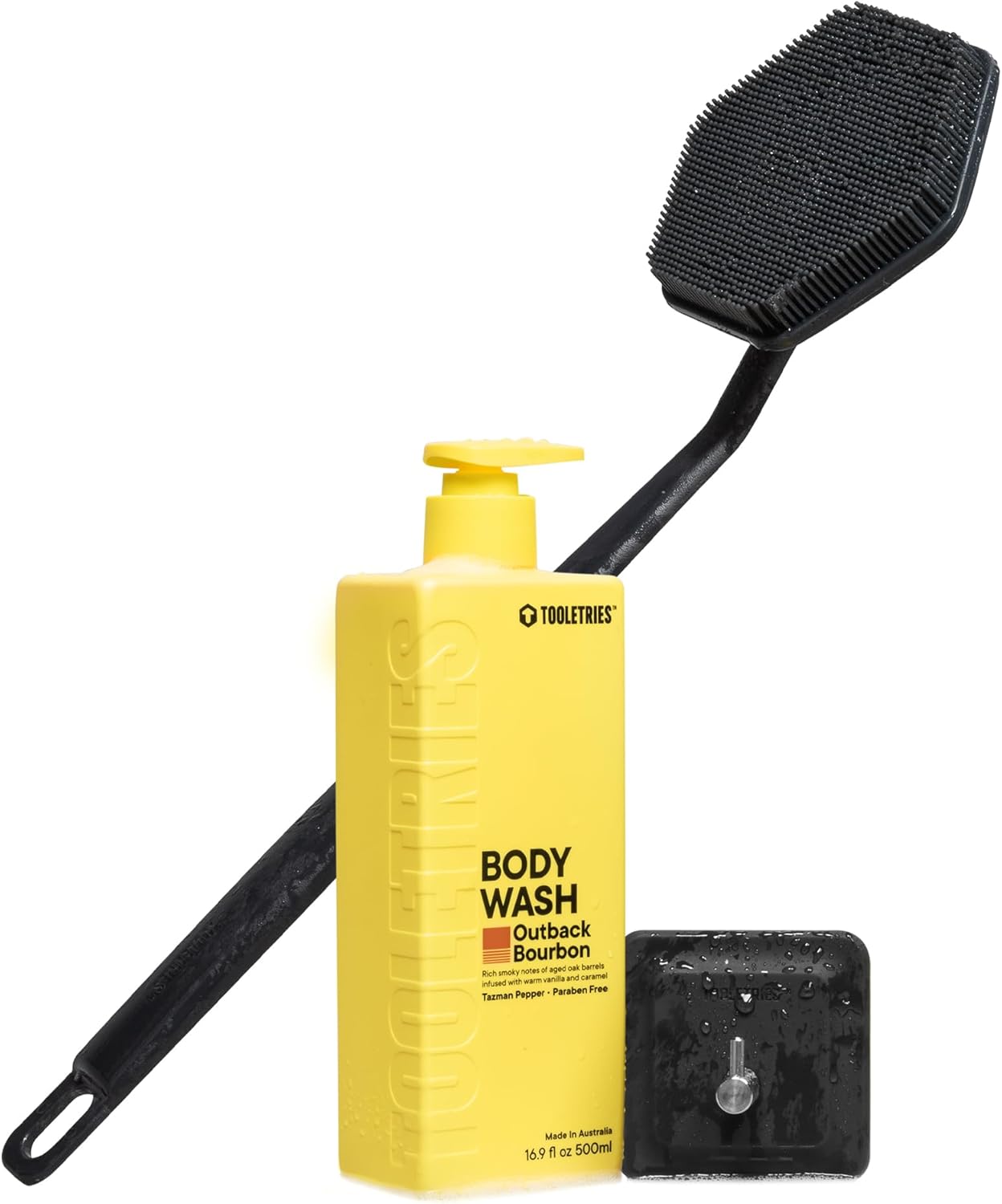 TOOLETRIES Back Scrub Kit - Silicone Back Scrubber & Storage Hook, Superior Lather Men's Body Wash - Bathroom & Shower Toiletries for Men, Travel Essentials