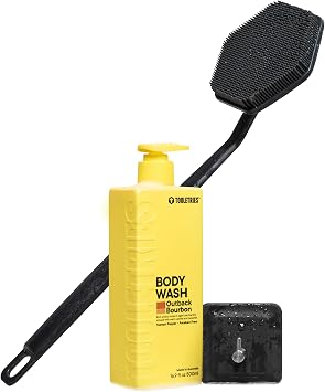 TOOLETRIES Back Scrub Kit - Silicone Back Scrubber & Storage Hook, Superior Lather Mens Body Wash - Bathroom & Shower Toiletries for Men, Travel Essentials