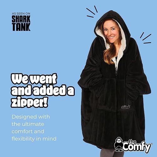 Miniatura 160 de THE COMFY Original - Manta de forro polar de microfibra con forro sherpa, diseño de gran tamaño con capucha y bolsillo de Shark Tank Aqua