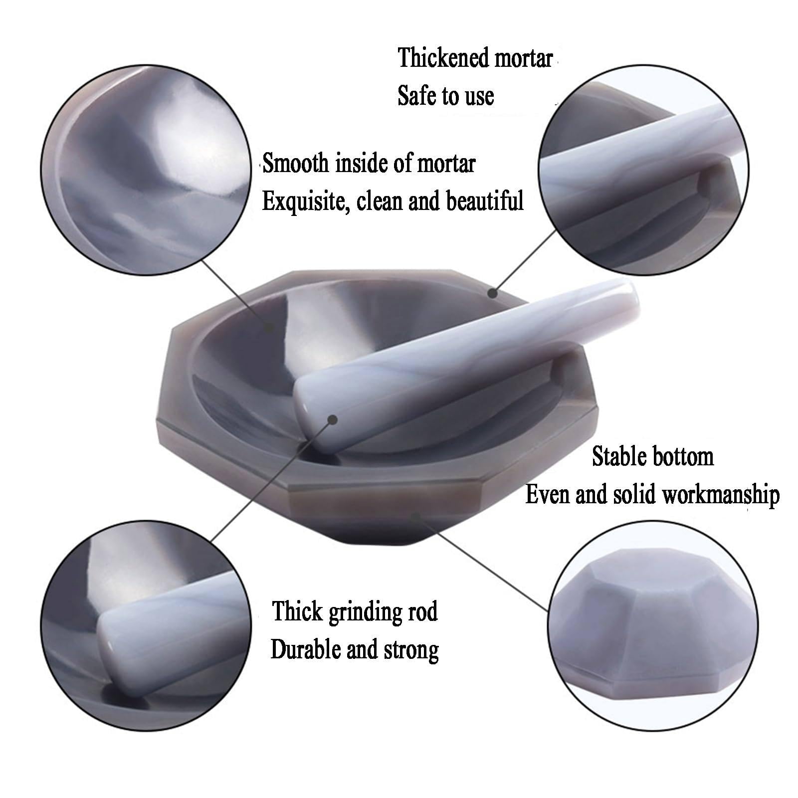 Juego de Mortero y Mano de Ágata Natural, Herramienta de Molienda de Ágata Pulida de Grado Laboratorio, para Molienda de Laboratorio y Uso Doméstico: Trituración de Nueces, Semillas 110mm