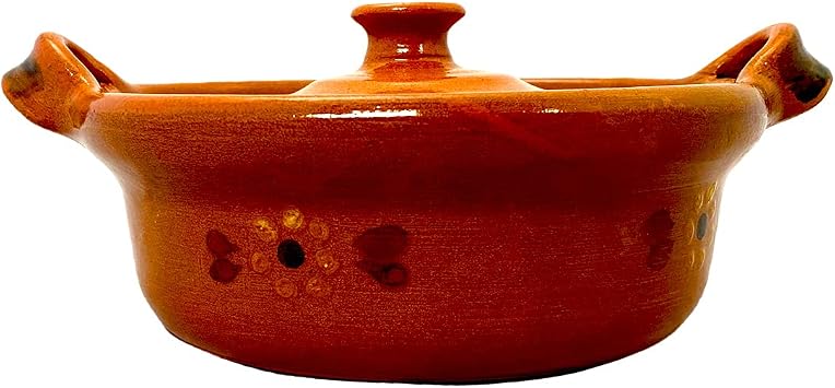 Ancient Cookware, Mexican Clay Lidded Cazuela Pot, Extra Small, Terracotta, 1 Quart