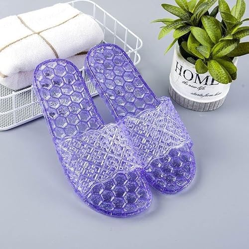 Yinj9562fg Sliders Damskie Retro Przezroczyste Kapcie Antypoślizgowe Plastikowe Buty Prysznicowe Domowe Miękkie Dno Sandały Kapcie Wewnątrz Na Zewnątrz Kapcie Damskie (Fioletowe, 36)